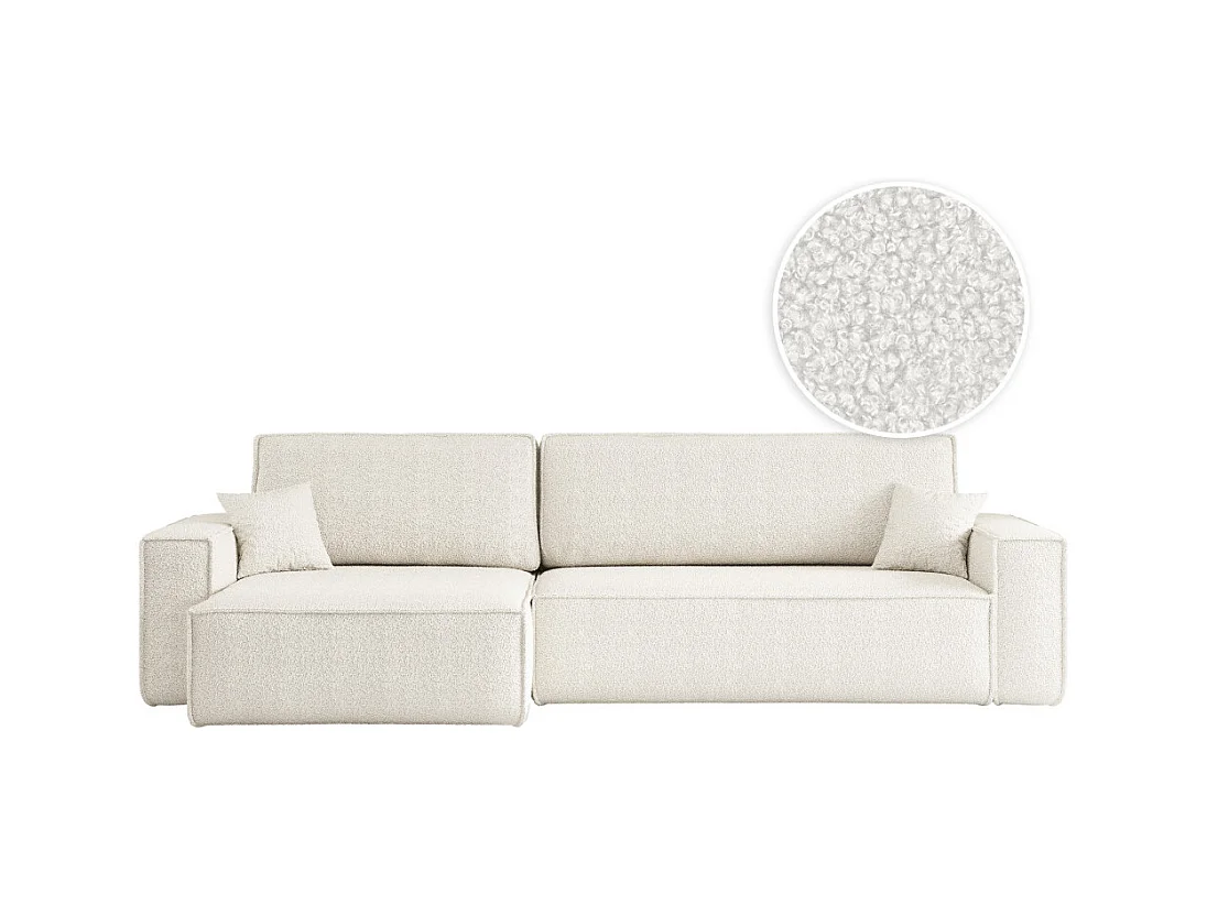 Canapé FARAH d'angle max réversible et convertible 5 places en tissu bouclette - Blanc