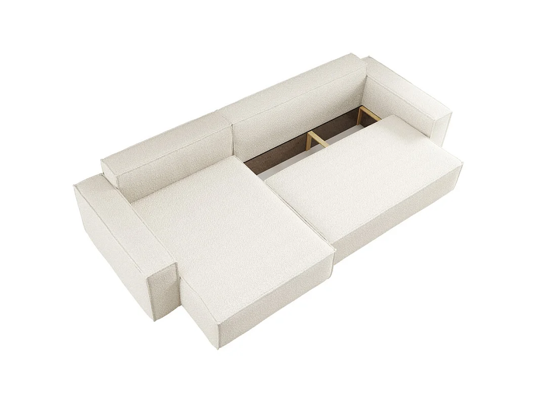 Canapé FARAH d'angle max réversible et convertible 5 places en tissu bouclette - Blanc