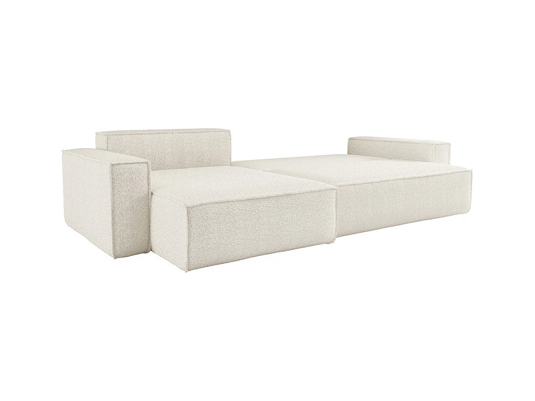 Canapé FARAH d'angle max réversible et convertible 5 places en tissu bouclette - Blanc
