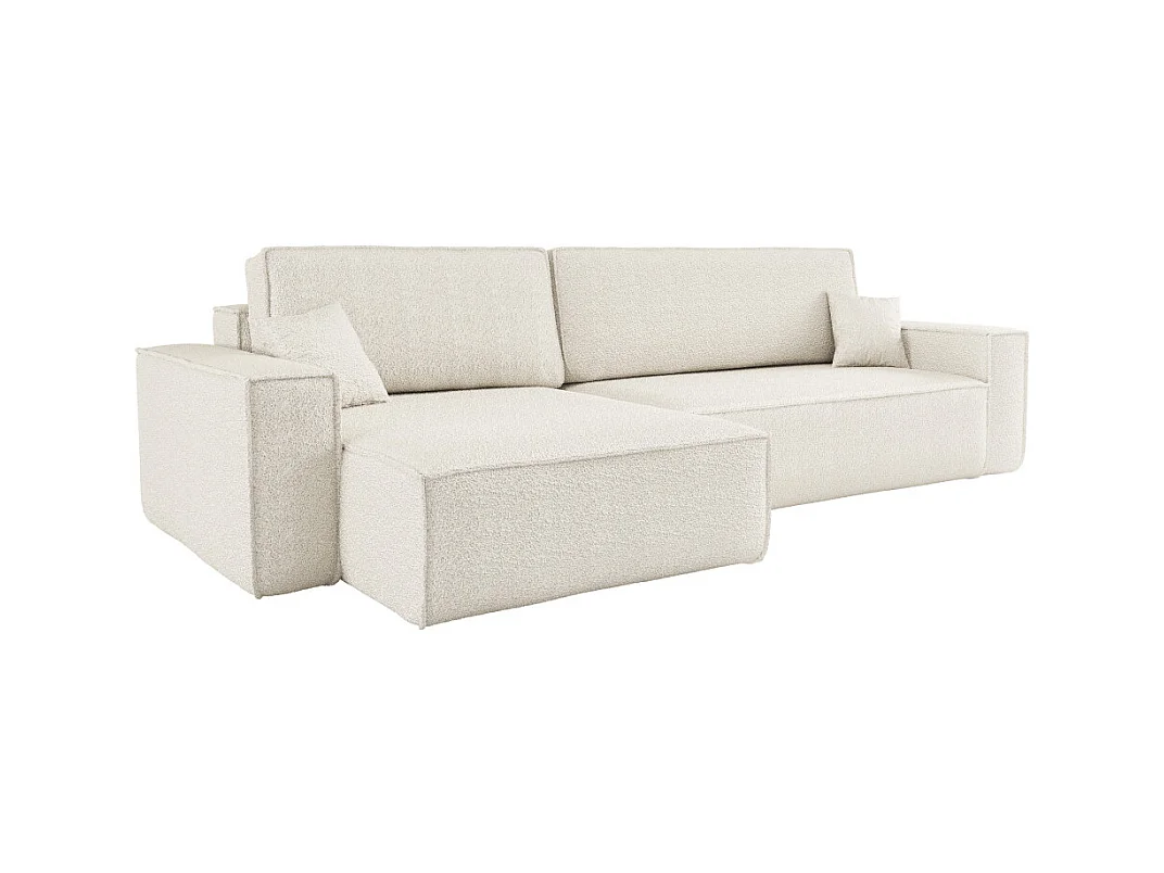 Canapé FARAH d'angle max réversible et convertible 5 places en tissu bouclette - Blanc