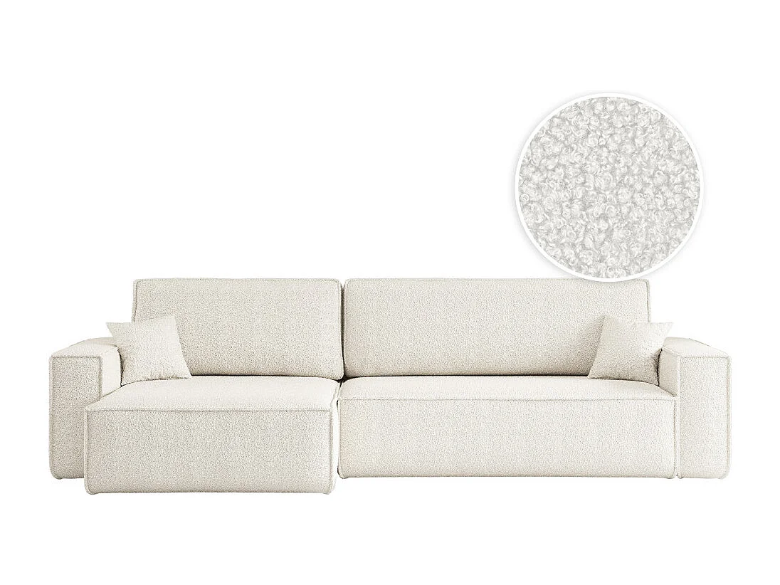 Canapé FARAH d'angle max réversible et convertible 5 places en tissu bouclette - Blanc