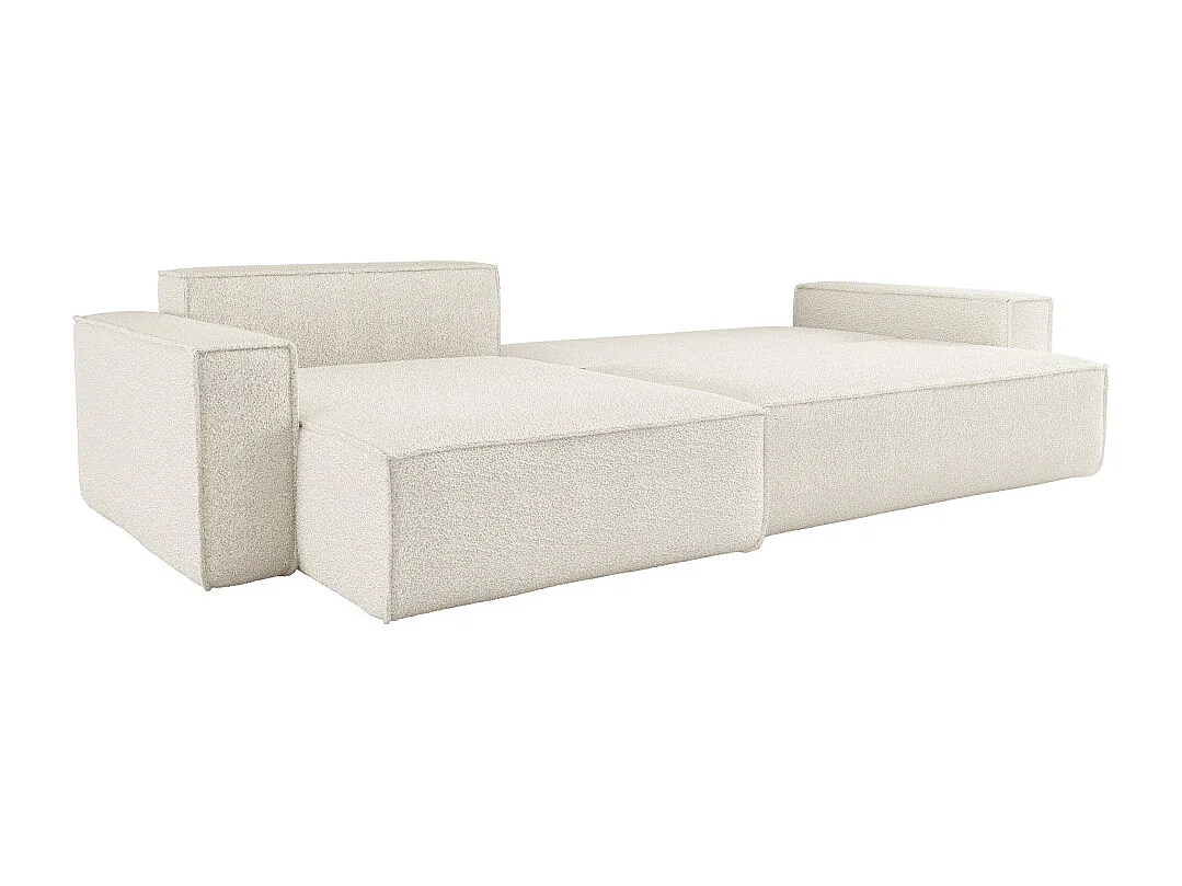 Canapé FARAH d'angle max réversible et convertible 5 places en tissu bouclette - Blanc