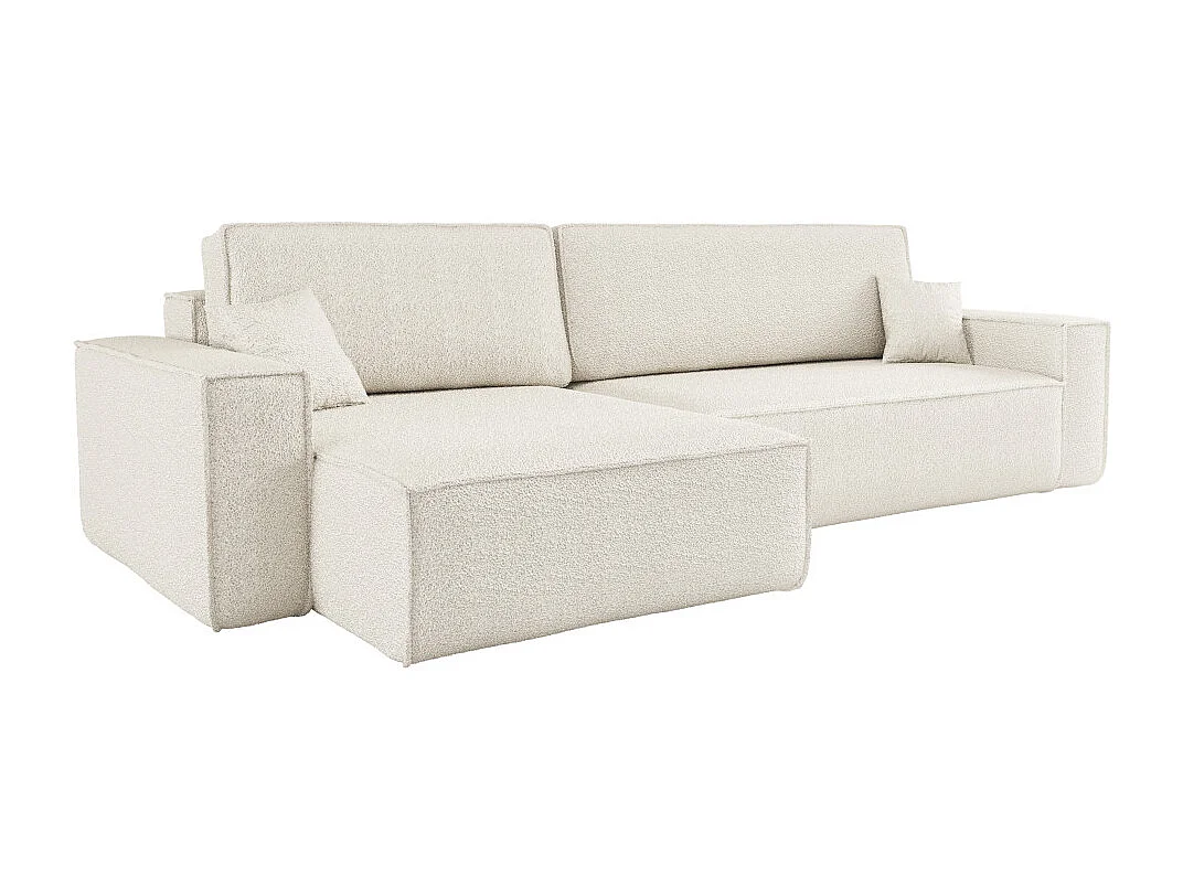 Canapé FARAH d'angle max réversible et convertible 5 places en tissu bouclette - Blanc