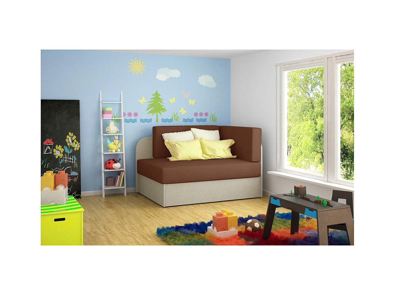 Chauffeuse/Lit enfant ZAYAH en tissu - Beige/taupe