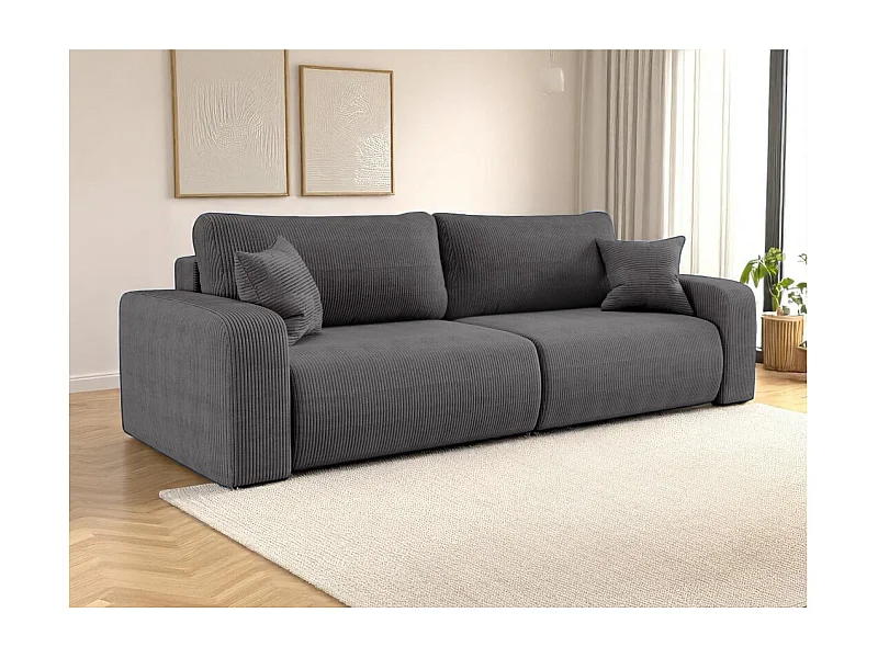 Canapé droit 3 places ALYA convertible en velours côtelé - Gris