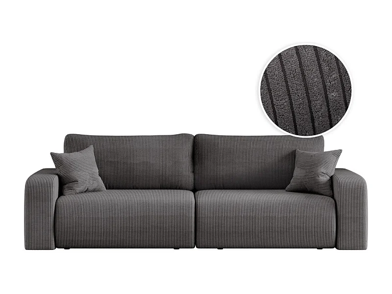 Canapé droit 3 places ALYA convertible en velours côtelé - Gris