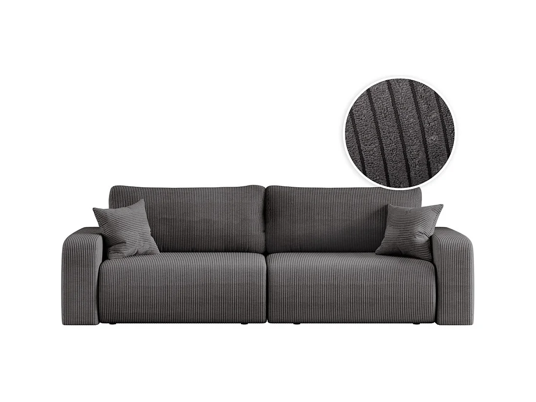 Canapé droit 3 places ALYA convertible en velours côtelé - Gris