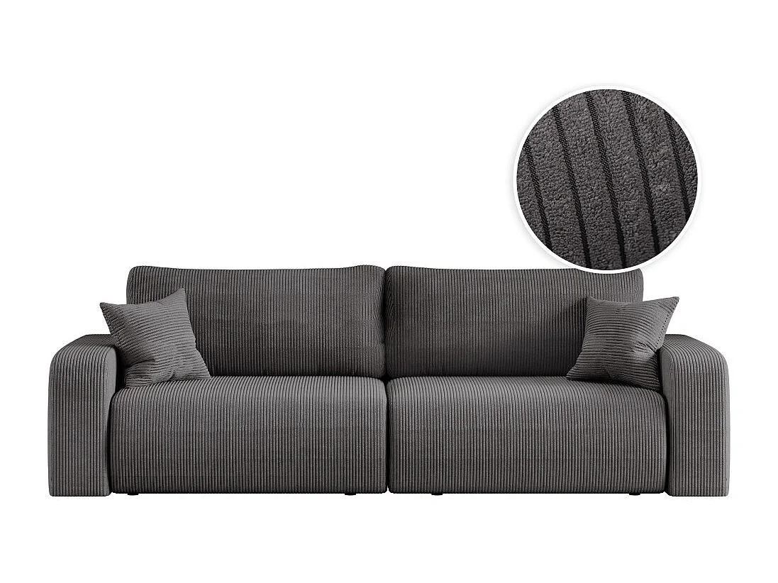 Canapé droit 3 places ALYA convertible en velours côtelé - Gris
