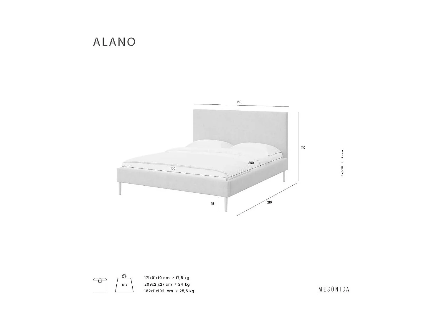 Mesonica Alano Lit, gris, 160x200