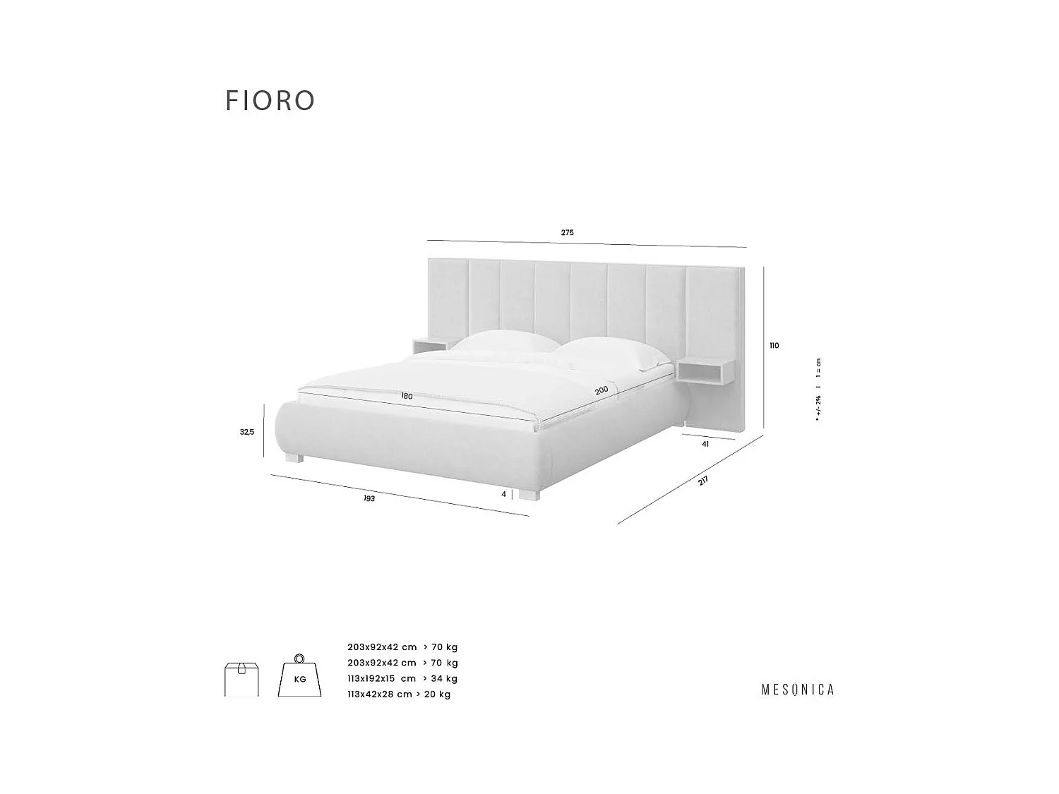 Mesonica Fioro Lit, rayures Crème, 180x200