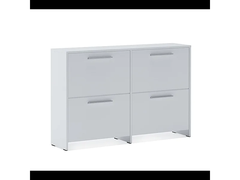 Scarpiera salvaspazio 4 Ante A Ribalta Moderna Maniglie In Alluminio Mobile Ingresso Slim Salvaspazio Per Scarpe Design Minimal Bassa 79.4 x 120 x 28 Cm Bianco