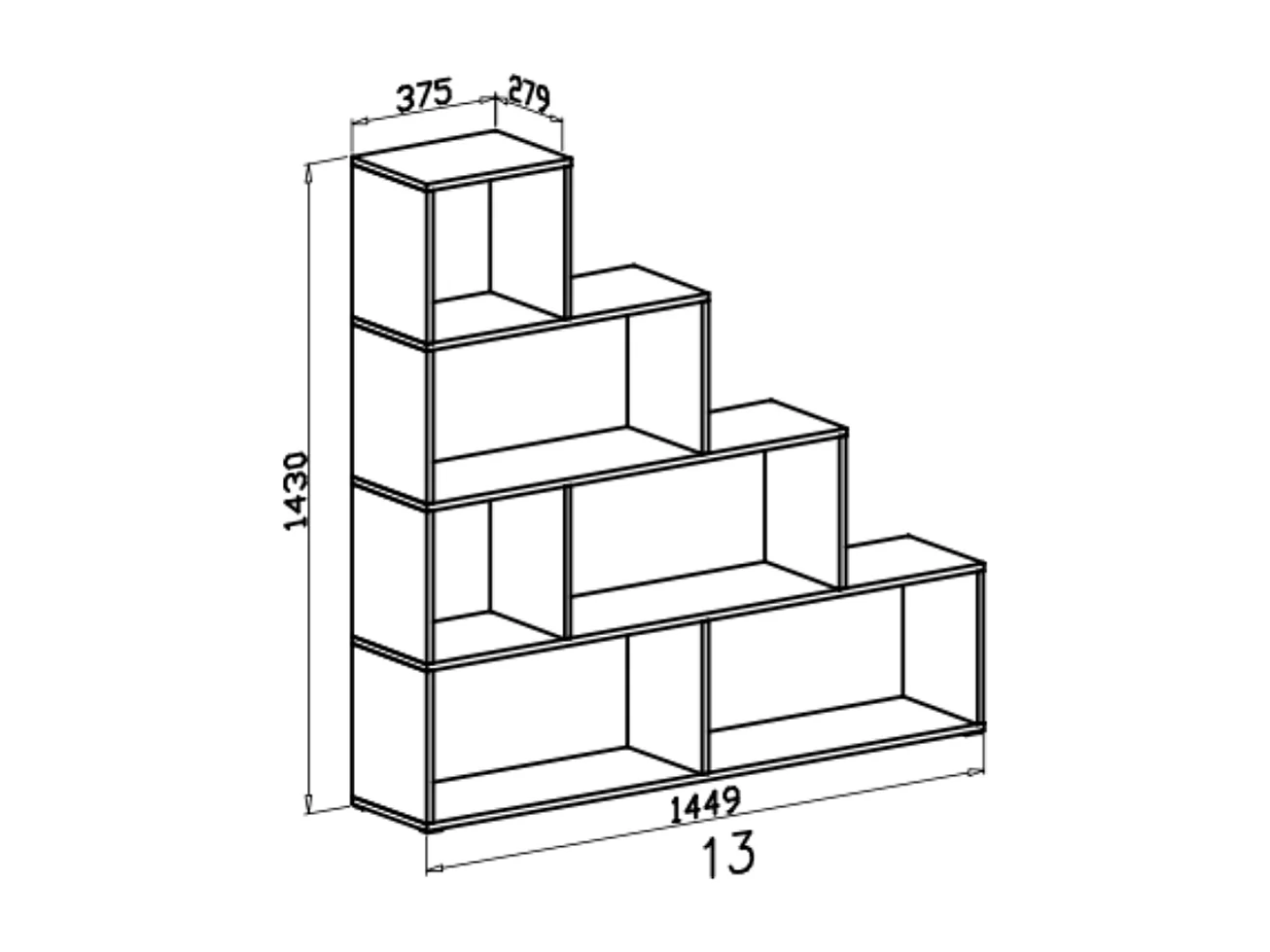 Libreria Design Zig Zag Scaffale Mensola Moderna 6 Vani A Giorni E Ripiani Mobile per Libri per Soggiorno Salotto Camera Studio 143 x 144.9 x 27.9 Cm Rovere