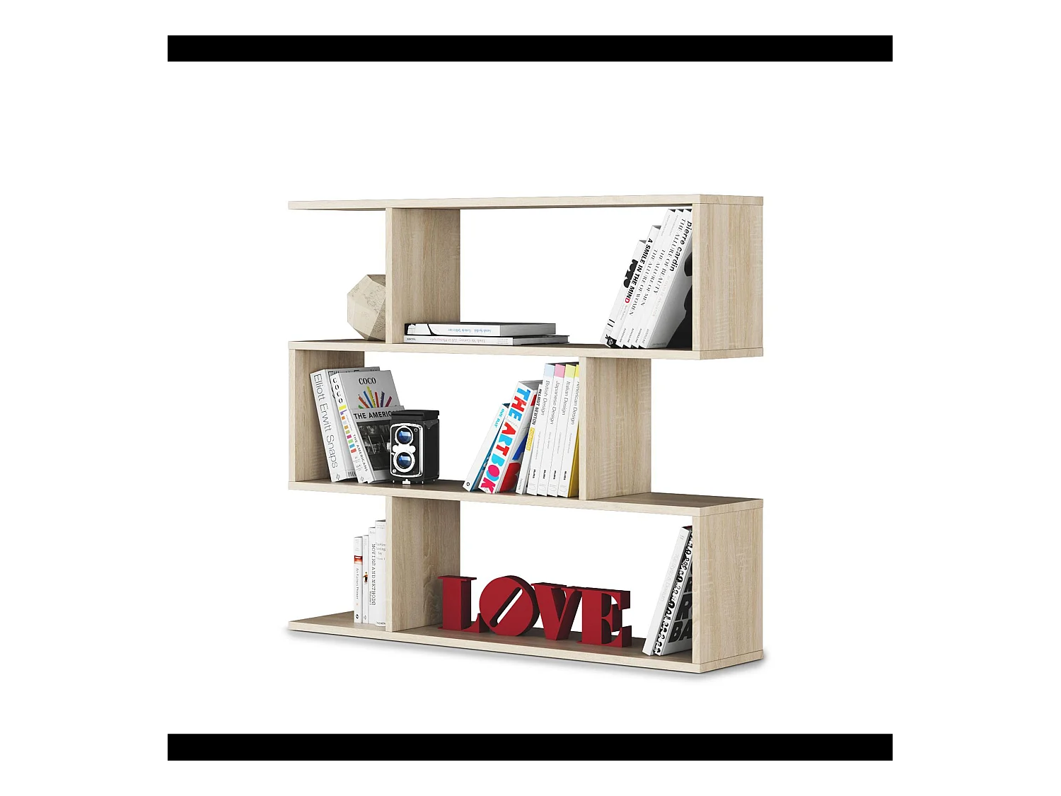 Libreria Da Terra Con Scaffali, Mensole Zig Zag 6 Vani Portaoggetti 4 Ripiani Design Moderno Soggiorno Casa Studio Ufficio Sala 97x110x25 cm Rovere