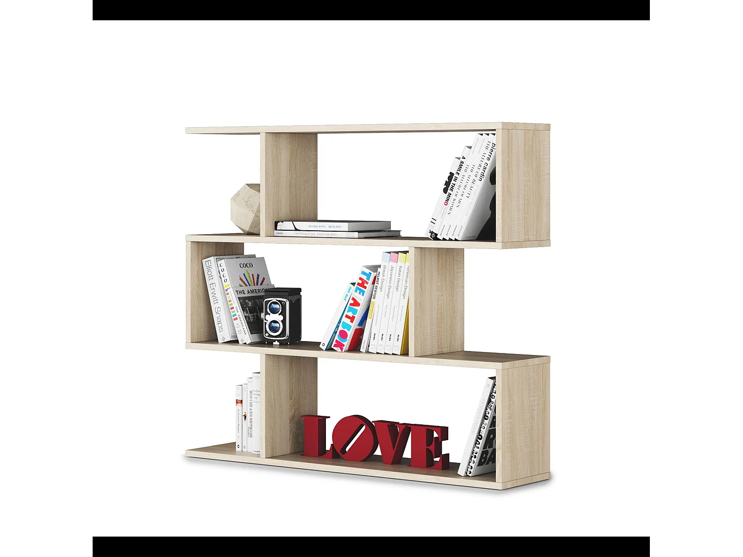 Libreria Da Terra Con Scaffali, Mensole Zig Zag 6 Vani Portaoggetti Con 4 Ripiani Moderno Soggiorno Casa Studio Ufficio Sala Libri Riviste 97 x 110 x 25 cm Rovere