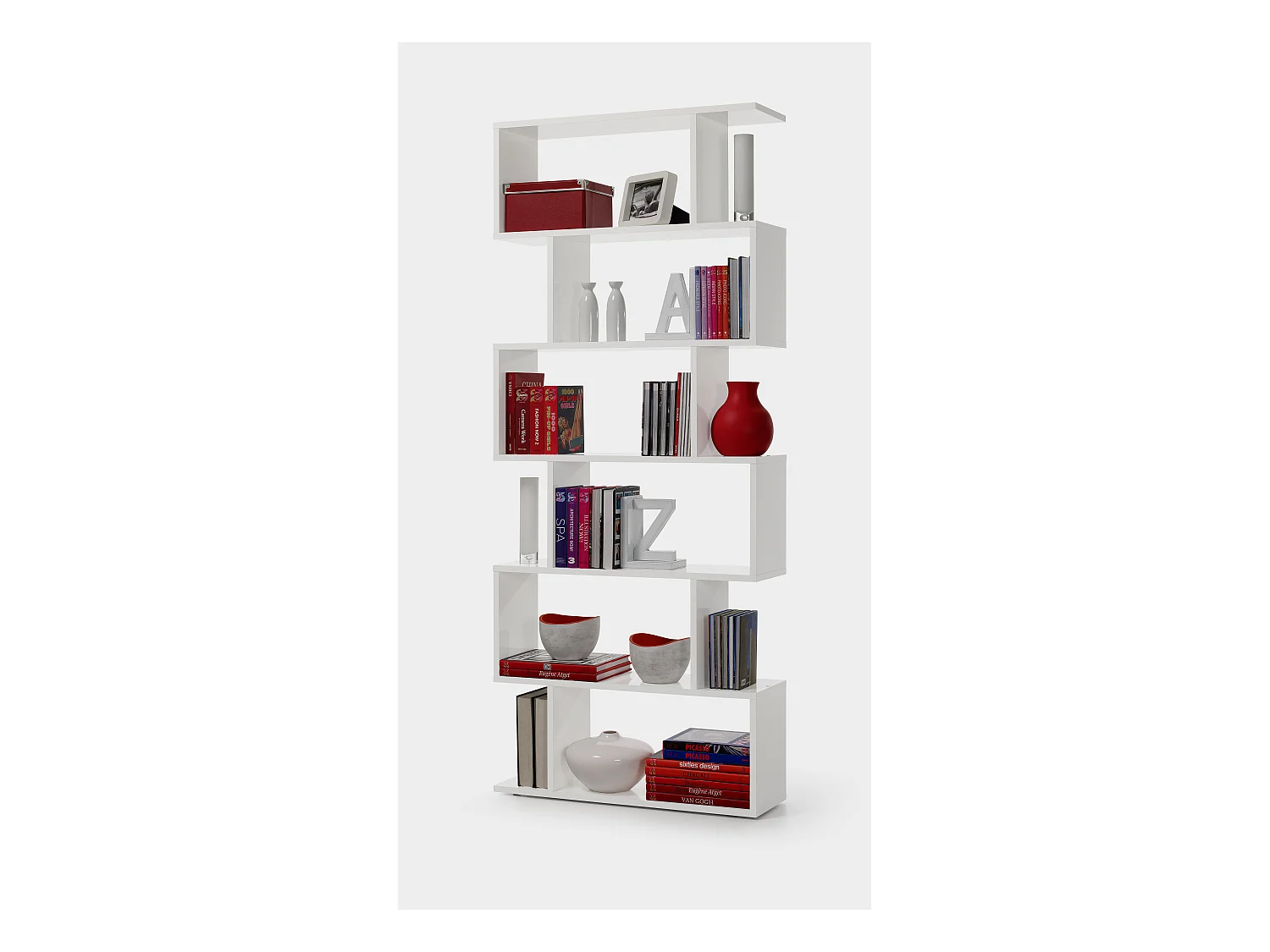 Libreria Friburgo Design Scaffale Mensola Moderna Bianca Mobile per Libri con Ripiani per Soggiorno Salotto 192 x 80 x 25 cm Colore Bianco
