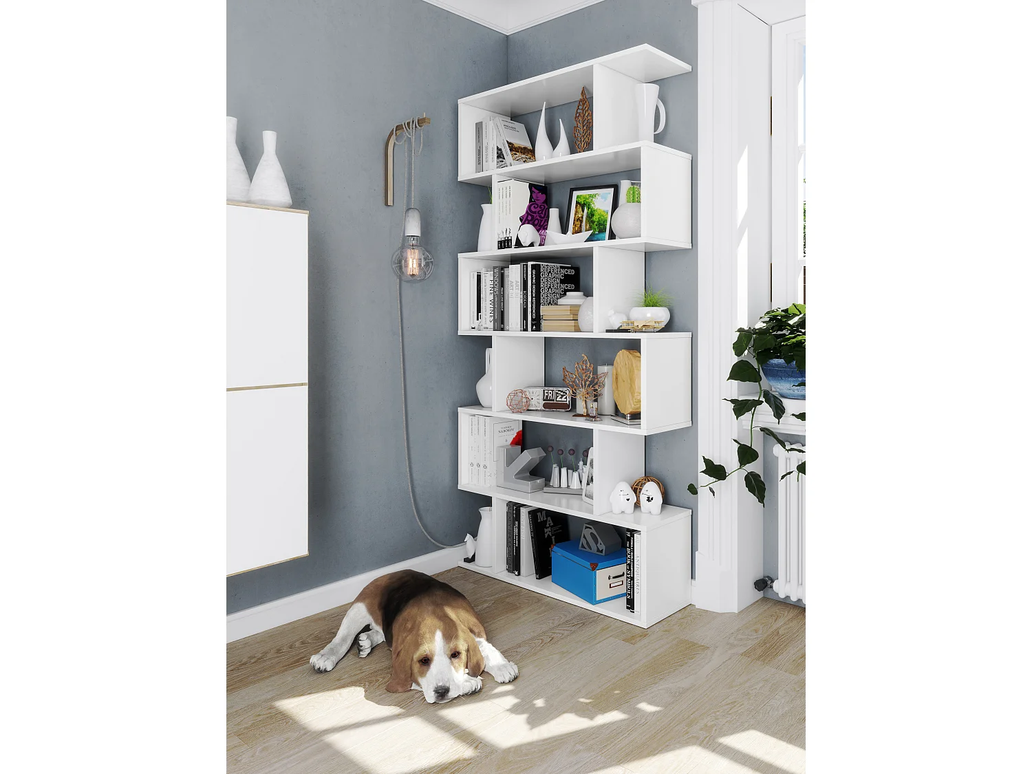 Libreria Friburgo Design Scaffale Mensola Moderna Bianca Mobile per Libri con Ripiani per Soggiorno Salotto 192 x 80 x 25 cm Colore Bianco