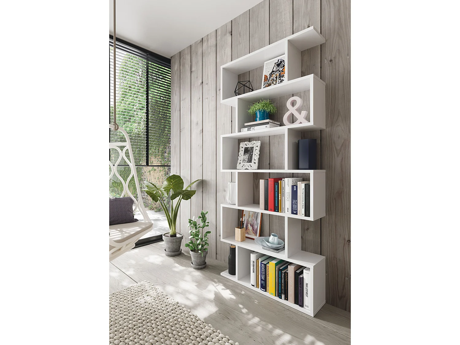 Libreria Friburgo Design Scaffale Mensola Moderna Bianca Mobile per Libri con Ripiani per Soggiorno Salotto 192 x 80 x 25 cm Colore Bianco