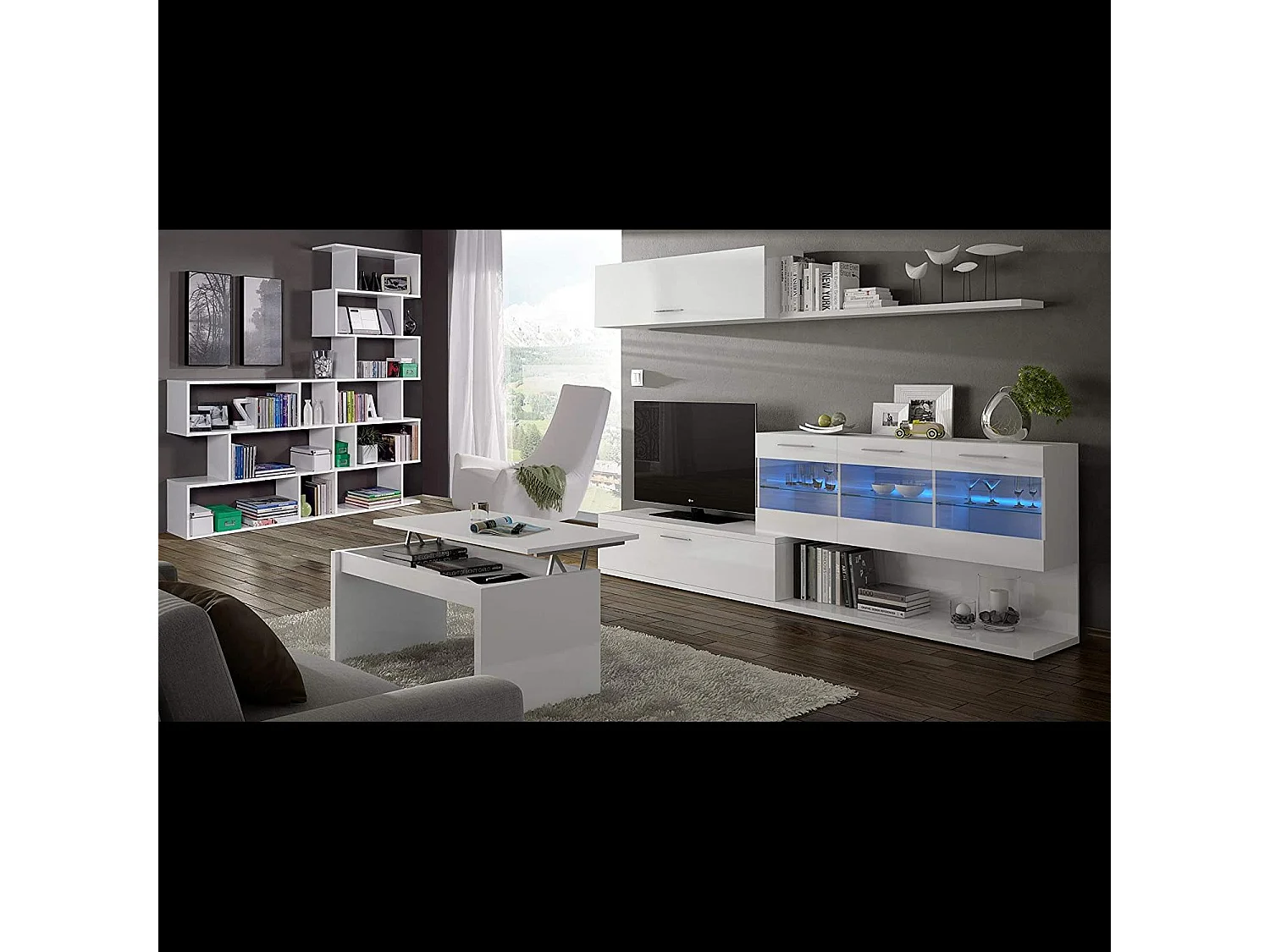 Libreria Friburgo Design Scaffale Mensola Moderna Bianca Mobile per Libri con Ripiani per Soggiorno Salotto 192 x 80 x 25 cm Colore Bianco