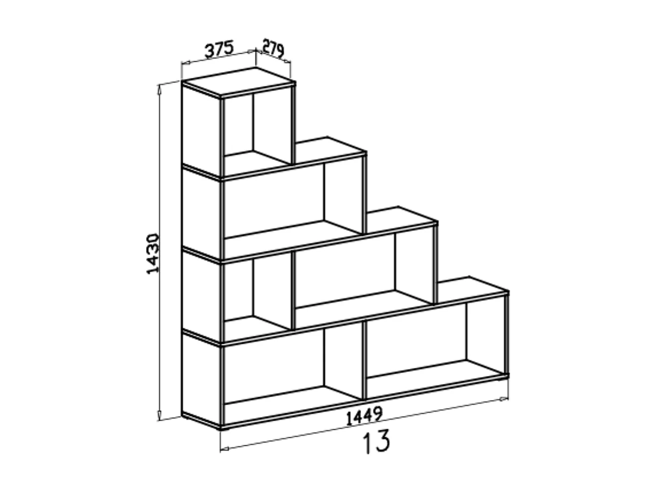 Libreria Design Zig Zag Scaffale Mensola Moderna 6 Vani A Giorni E Ripiani Mobile per Libri per Soggiorno Salotto Camera Studio 143 x 144.9 x 27.9 Cm Grigio Cemento
