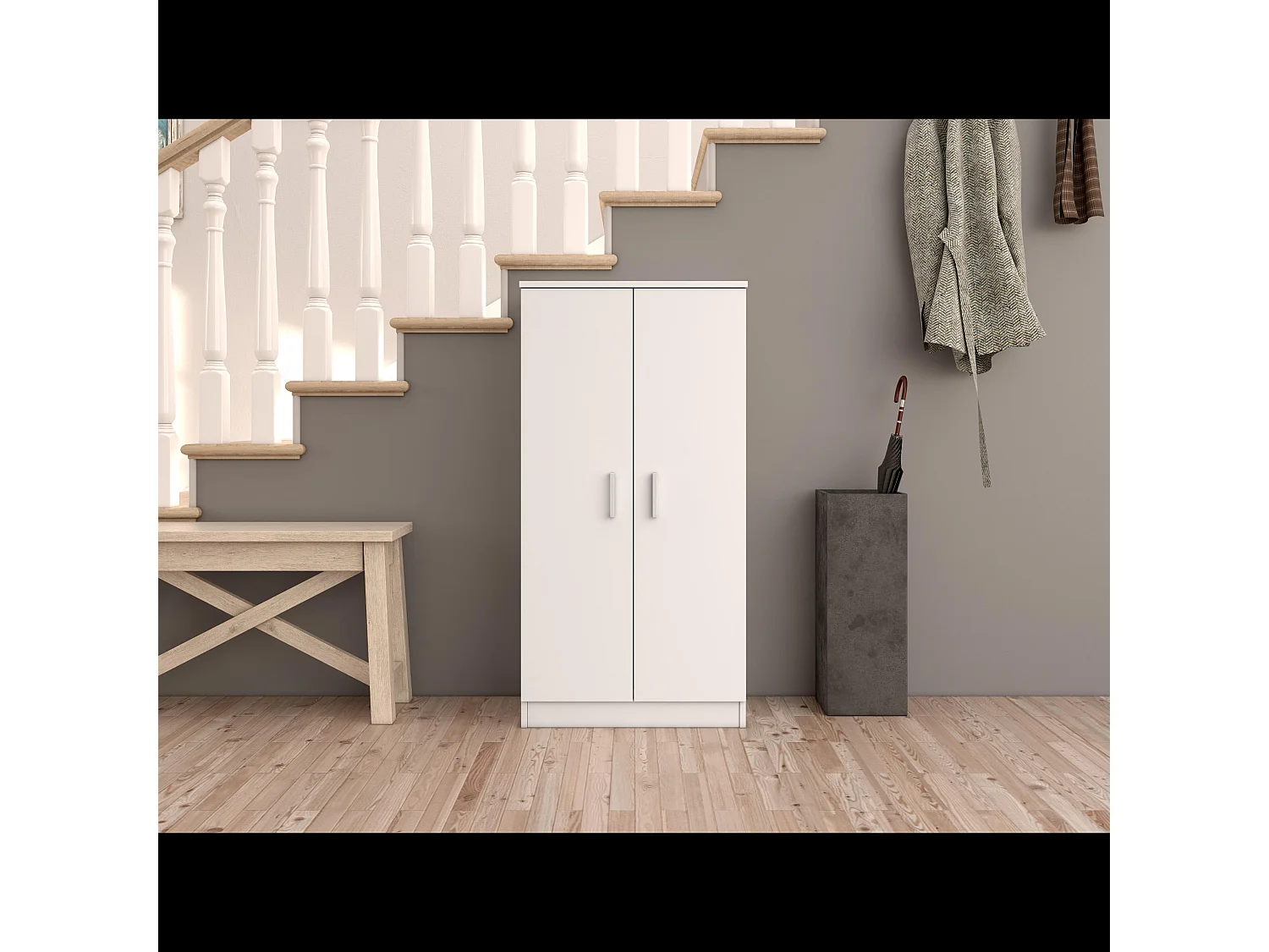 Armadio Mobiletto Portascarpe Bridge Scarpiera in Legno con Sette Ripiani e Due Ante Ingresso Corridioio Arredo Casa Design Minimal 108 x 55 x 36 cm Colore Bianco