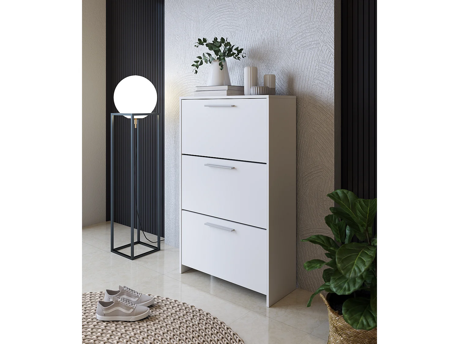 Scarpiera salvaspazio 3 Ante A Ribalta Moderna Maniglie In Alluminio Mobile Ingresso Slim Salvaspazio Per Scarpe Portascarpe 115x68.5x20 Cm Bianco