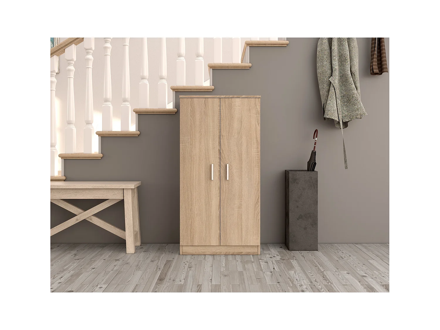 Armadio Mobiletto Portascarpe Bridge Scarpiera in Legno con Sette Ripiani e Due Ante Ingresso Corridioio Arredo Casa Design Minimal 108 x 55 x 36 cm Colore Rovere
