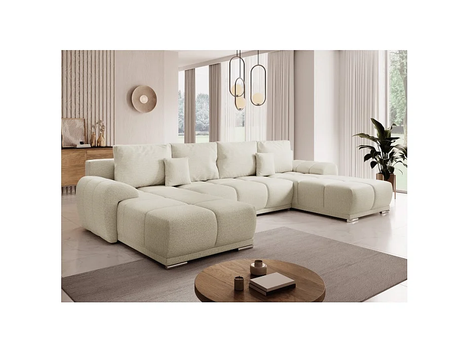 Canapé d'angle Panoramique convertible BELUGIA en tissu anti tâche hydrophobe