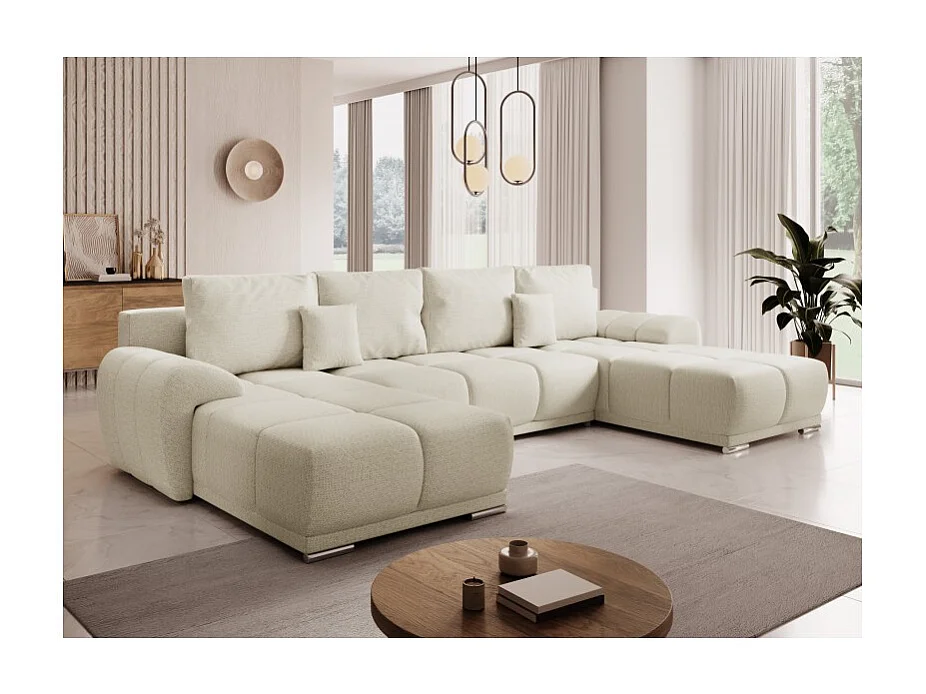 Canapé d'angle Panoramique convertible BELUGIA en tissu anti tâche hydrophobe