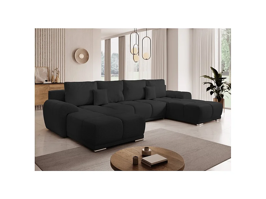 Canapé d'angle Panoramique convertible BELUGIA en tissu anti tâche hydrophobe