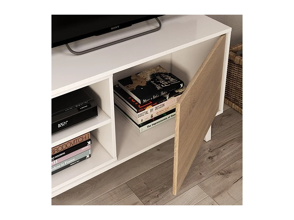 Parete Attrezzata Da Soggiorno Salotto Mobile TV Ante Soft Close Pensile Con Mensola Dsign Moderno Elegante Resistente 180 x 41 x 43 Cm Bianco Lucido E Rovere