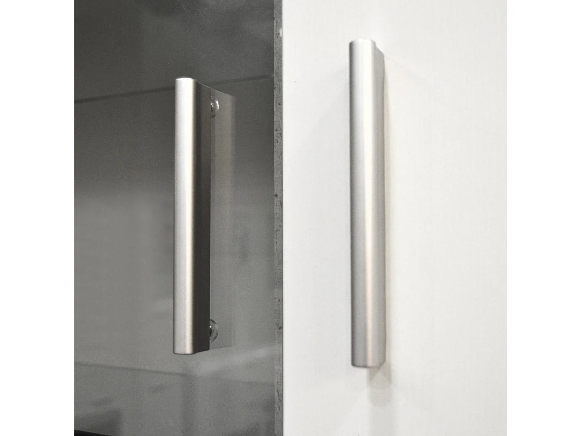 Parete Attrezzata Da Soggiorno Salotto Moderna Con Ante Vani A Giorno Vetrinetta Mobile TV Design Moderno Moduli Sospesi 293 x 193 x 50 Cm Bianco E Grigio Cemento