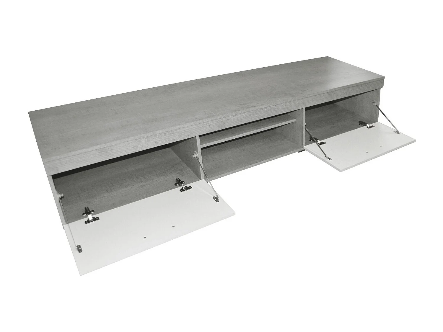 Parete Attrezzata Da Soggiorno Salotto Moderna Con Ante Vani A Giorno Vetrinetta Mobile TV Design Moderno Moduli Sospesi 293 x 193 x 50 Cm Bianco E Grigio Cemento