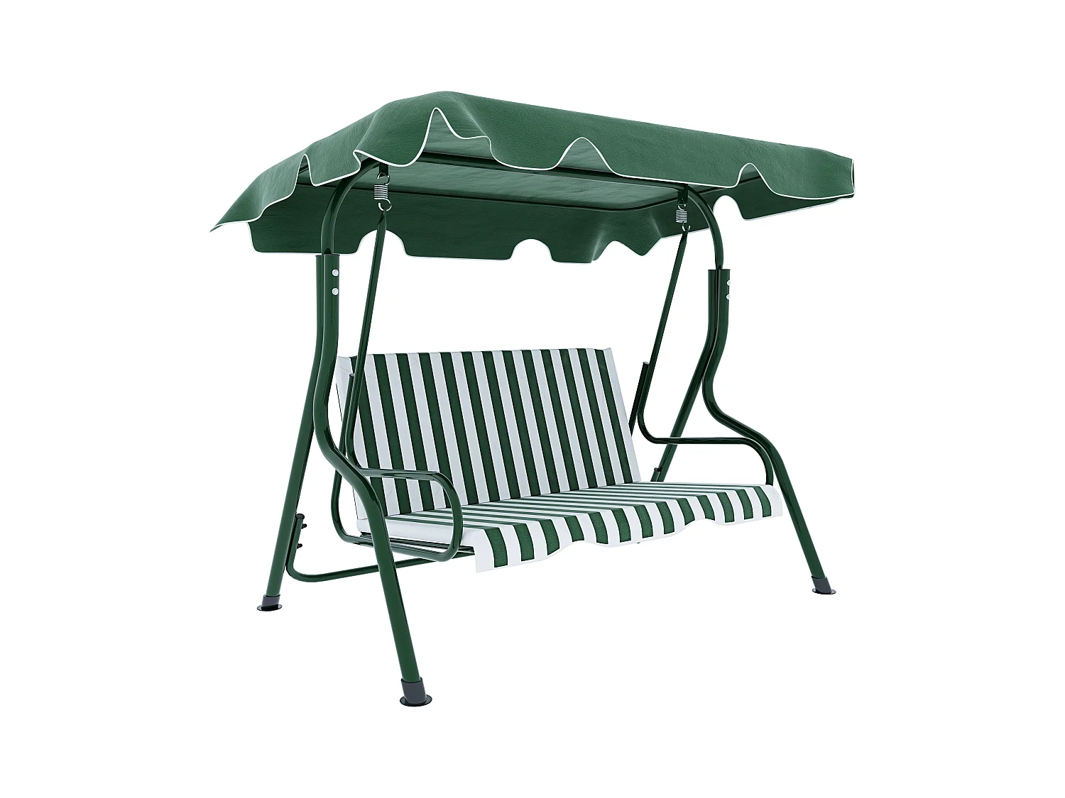Dondolo 3 Posti Algarve Tettuccio Parasole Regolabile Cuscini Imbottiti Struttura Robusta In Acciaio Verniciato Da Giardino Balcone 170 x 110 x 153cm Verde E Bianco