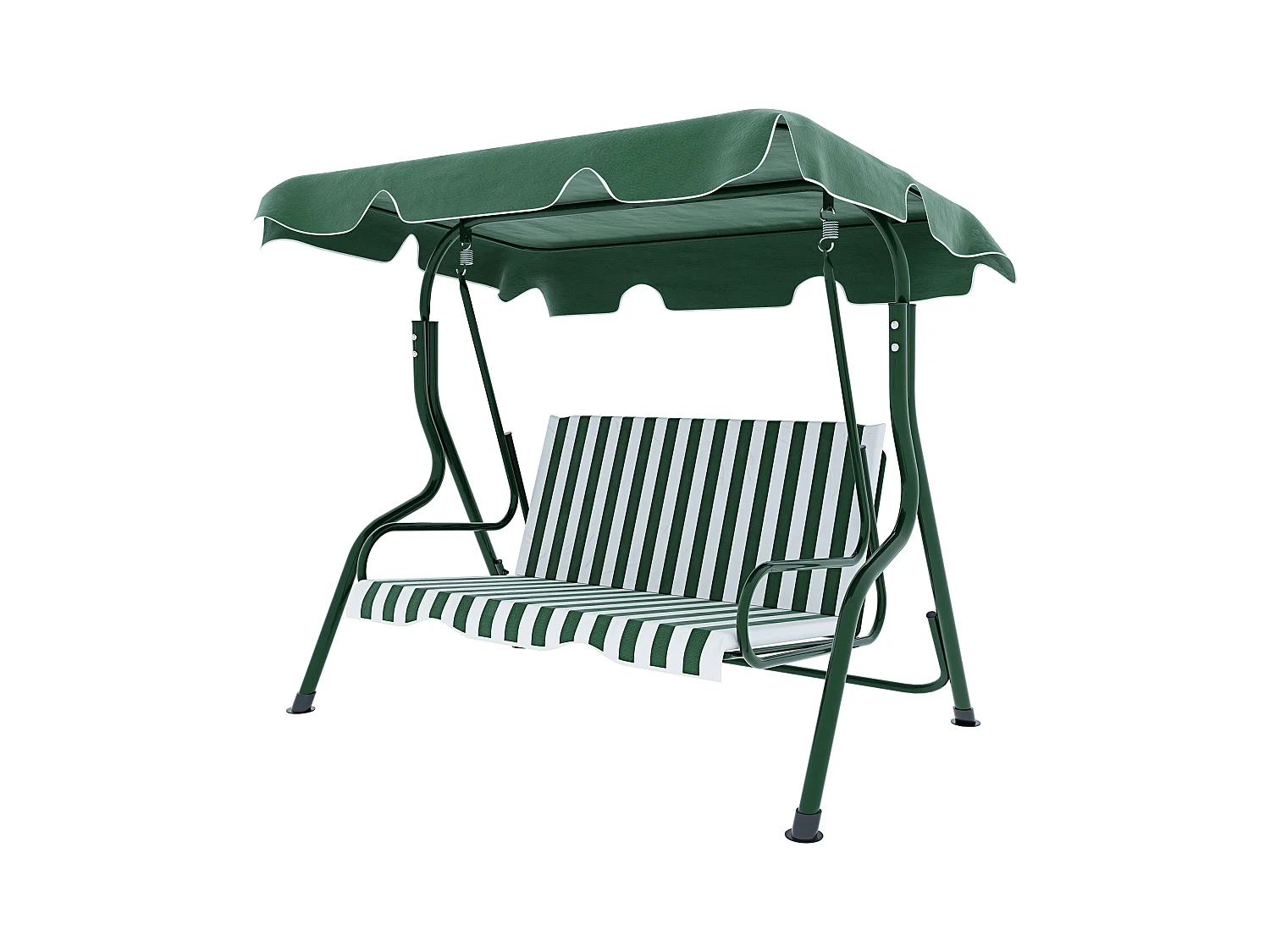 Dondolo 3 Posti Algarve Tettuccio Parasole Regolabile Cuscini Imbottiti Struttura Robusta In Acciaio Verniciato Da Giardino Balcone 170 x 110 x 153cm Verde E Bianco