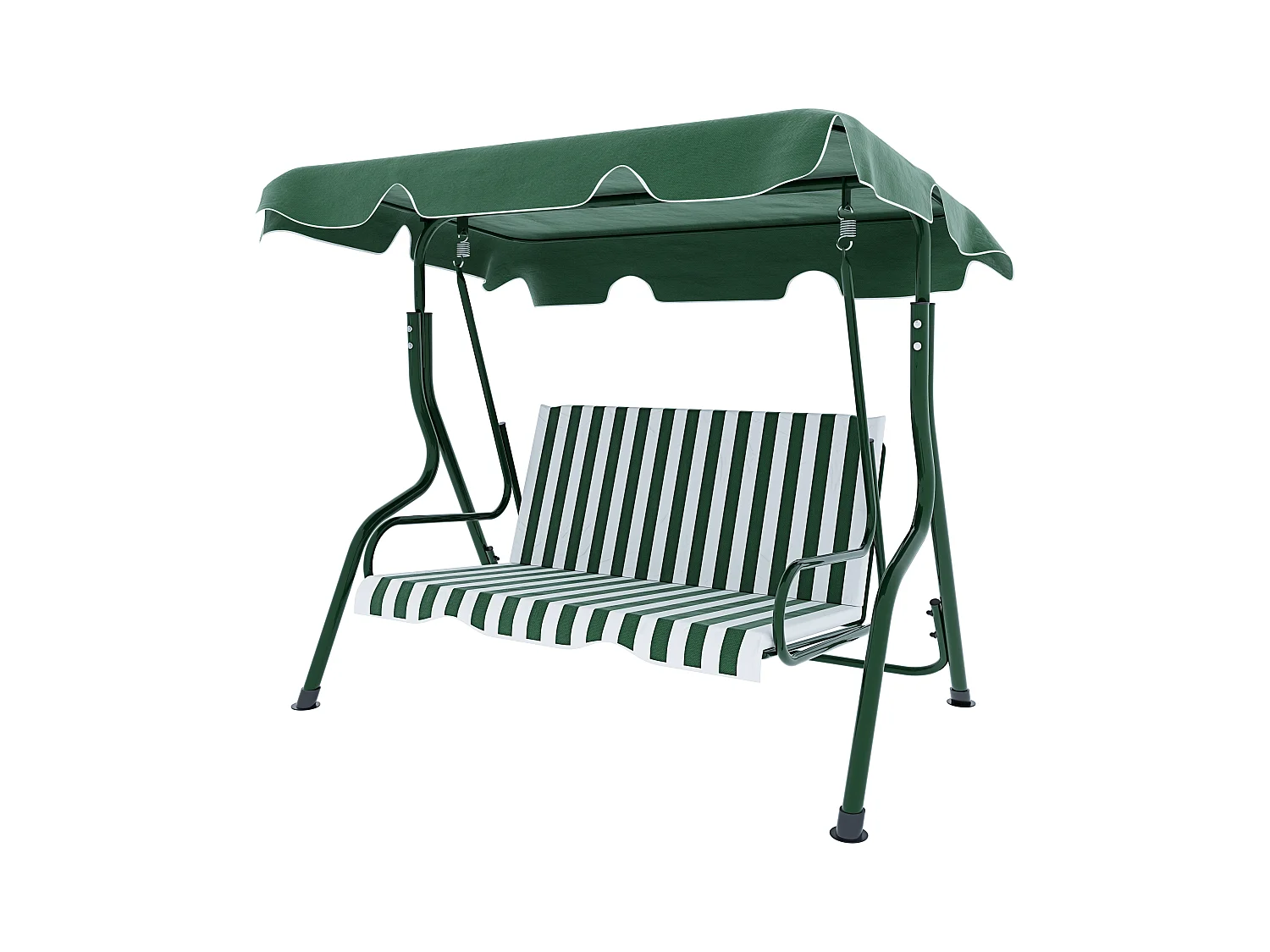 Dondolo 3 Posti Algarve Tettuccio Parasole Regolabile Cuscini Imbottiti Struttura Robusta In Acciaio Verniciato Da Giardino Balcone 170 x 110 x 153cm Verde E Bianco