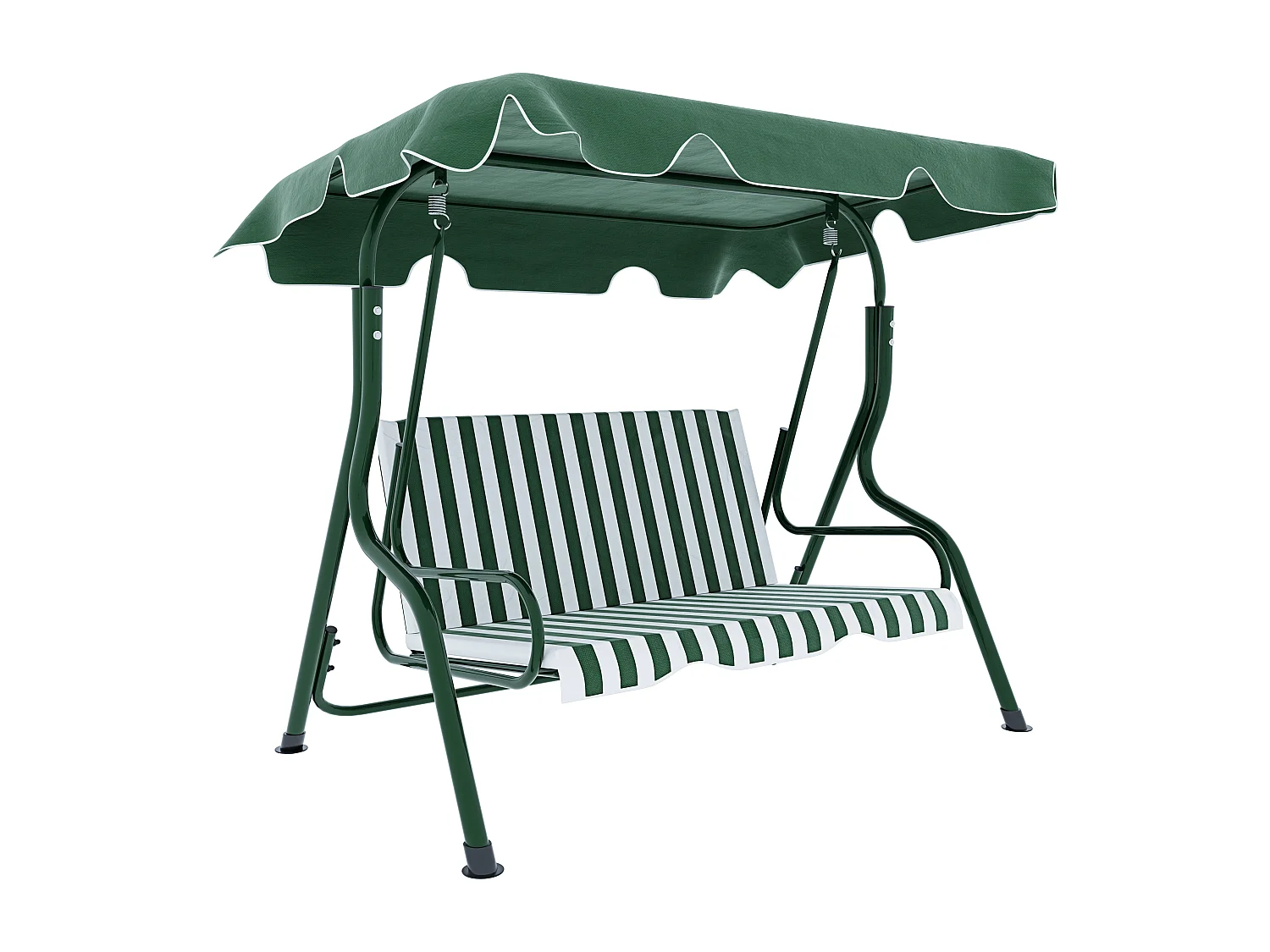 Dondolo 3 Posti Algarve Tettuccio Parasole Regolabile Cuscini Imbottiti Struttura Robusta In Acciaio Verniciato Da Giardino Balcone 170 x 110 x 153cm Verde E Bianco