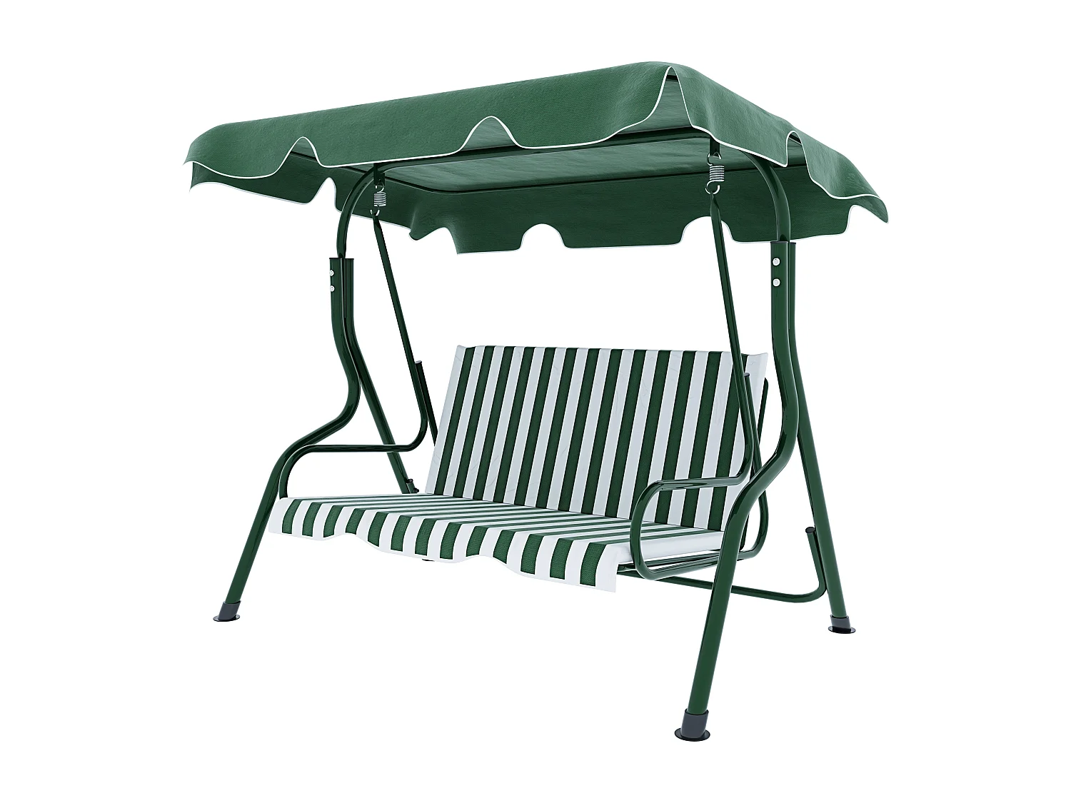 Dondolo 3 Posti Algarve Tettuccio Parasole Regolabile Cuscini Imbottiti Struttura Robusta In Acciaio Verniciato Da Giardino Balcone 170 x 110 x 153cm Verde E Bianco