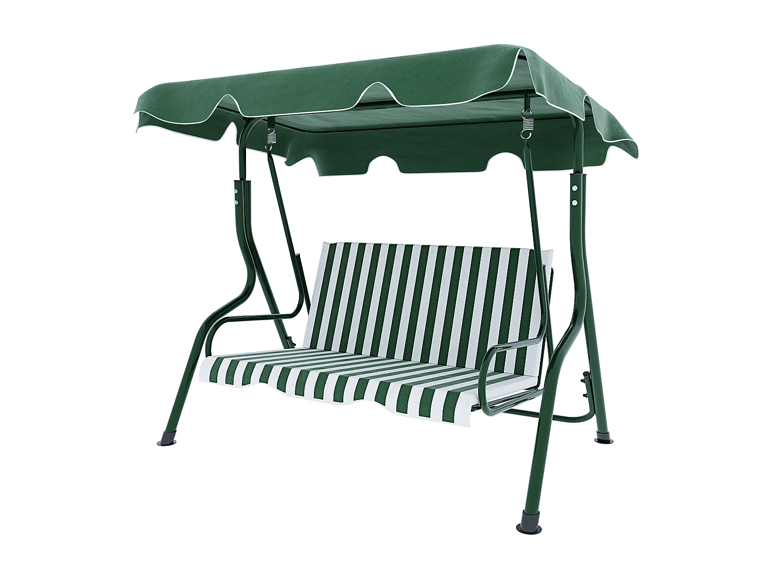 Dondolo 3 Posti Algarve Tettuccio Parasole Regolabile Cuscini Imbottiti Struttura Robusta In Acciaio Verniciato Da Giardino Balcone 170 x 110 x 153cm Verde E Bianco