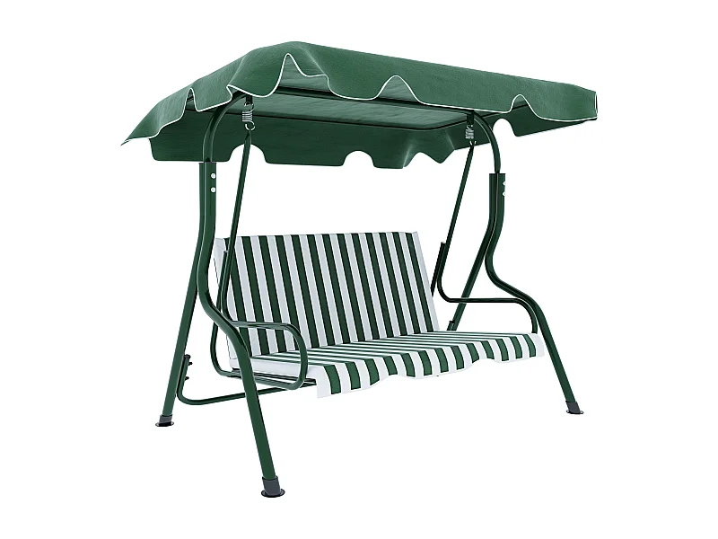 Dondolo 3 Posti Algarve Tettuccio Parasole Regolabile Cuscini Imbottiti Struttura Robusta In Acciaio Verniciato Da Giardino Balcone 170 x 110 x 153cm Verde E Bianco