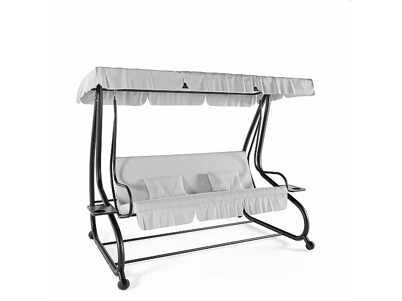 Dondolo 3 Posti Reclinabile Tettuccio Parasole Regolabile Cuscini Imbottiti Diventa Letto Struttura Robusta In Acciaio 200 x 120 x 160 cm Grigio