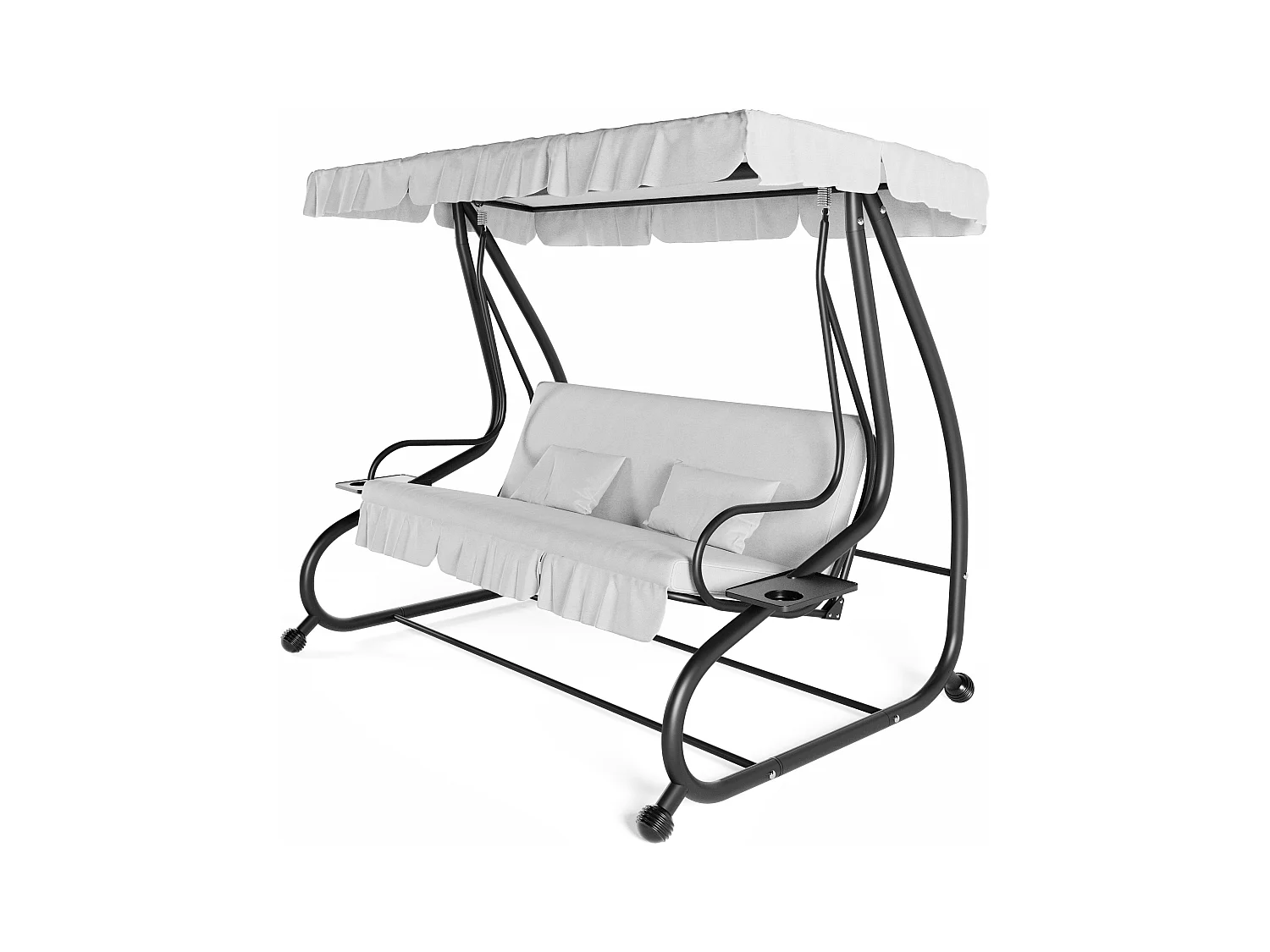 Dondolo 3 Posti Reclinabile Tettuccio Parasole Regolabile Cuscini Imbottiti Diventa Letto Struttura Robusta In Acciaio 200 x 120 x 160 cm Grigio