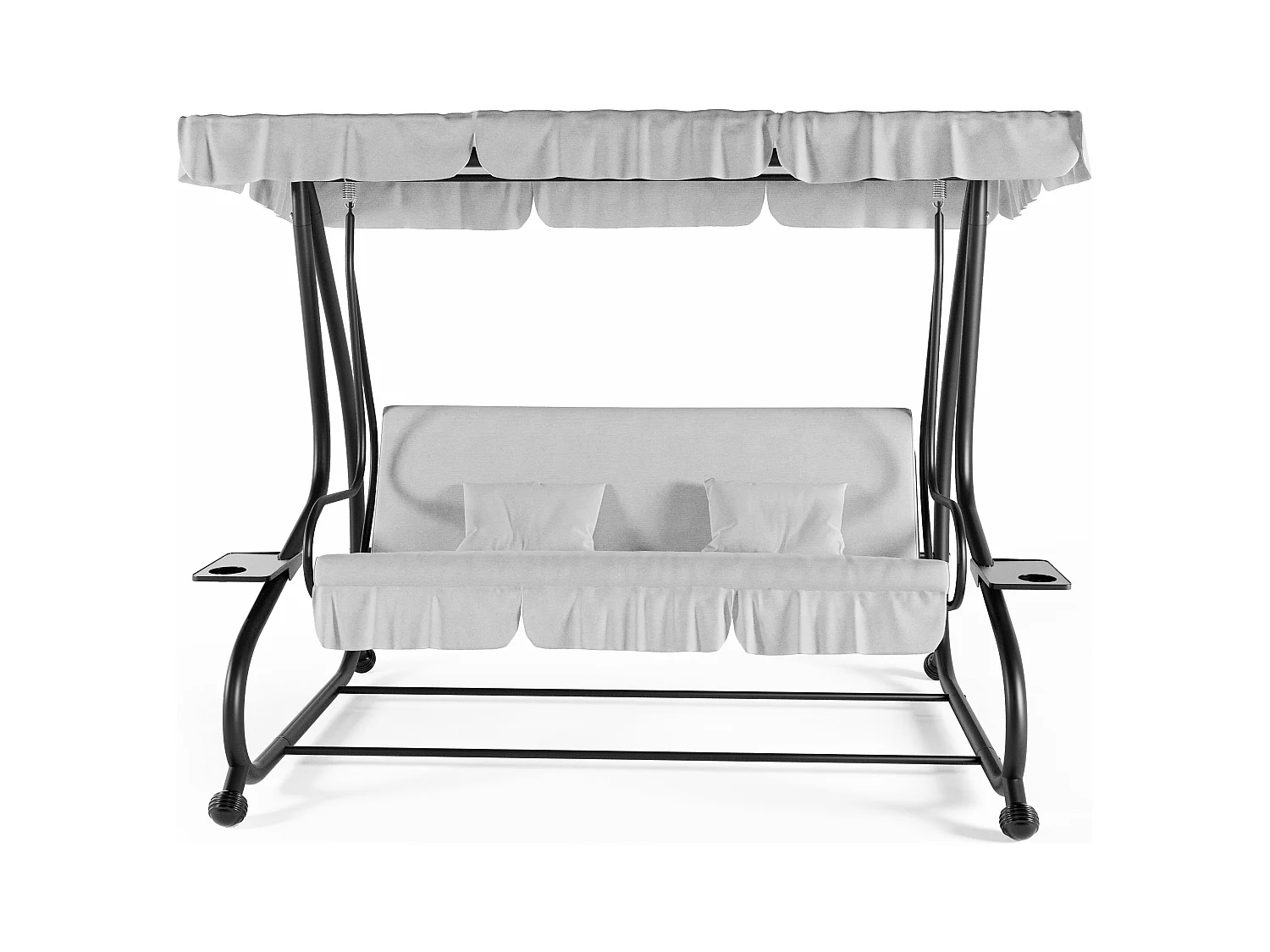 Dondolo 3 Posti Reclinabile Tettuccio Parasole Regolabile Cuscini Imbottiti Diventa Letto Struttura Robusta In Acciaio 200 x 120 x 160 cm Grigio