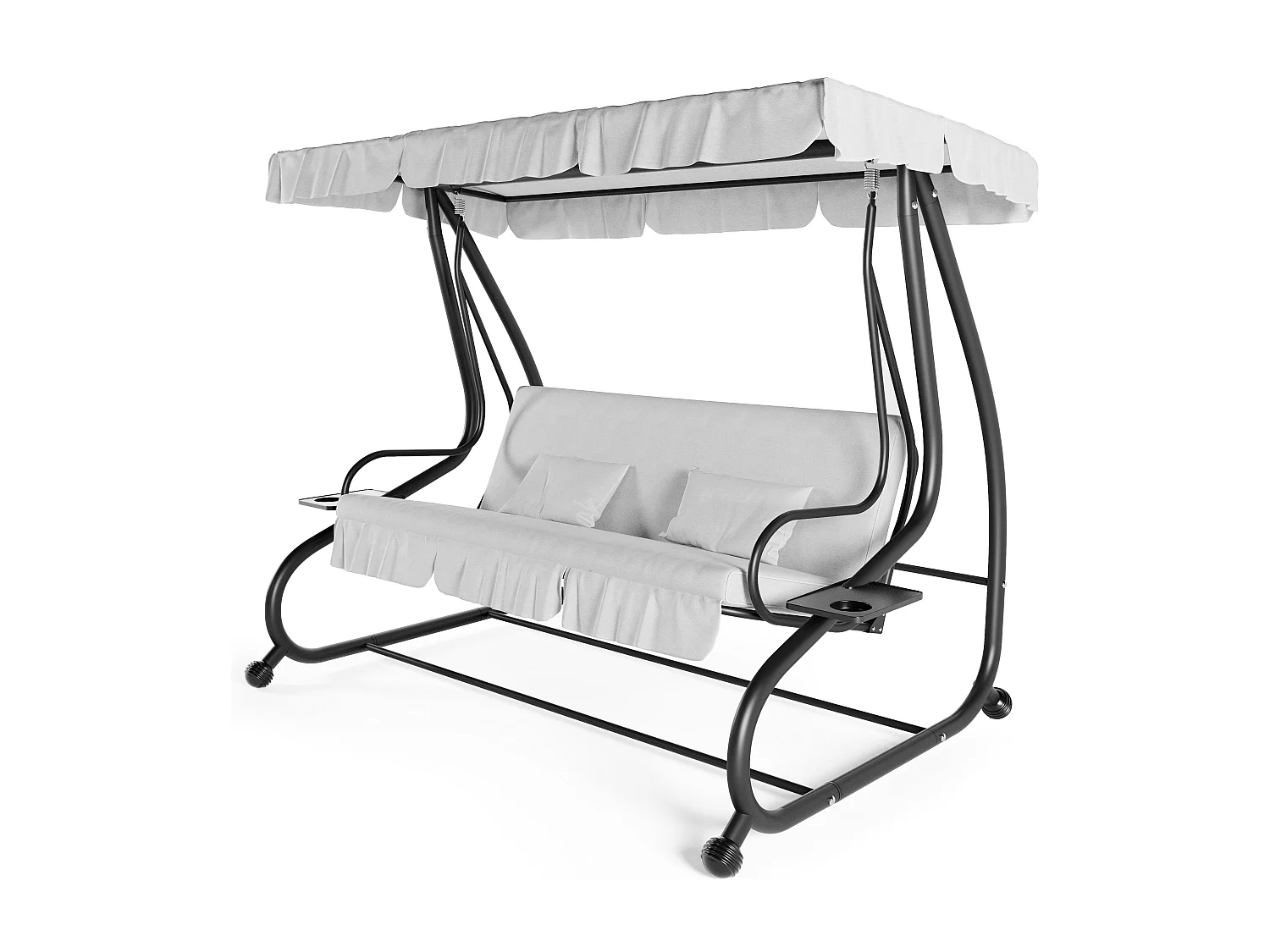 Dondolo 3 Posti Reclinabile Tettuccio Parasole Regolabile Cuscini Imbottiti Diventa Letto Struttura Robusta In Acciaio 200 x 120 x 160 cm Grigio