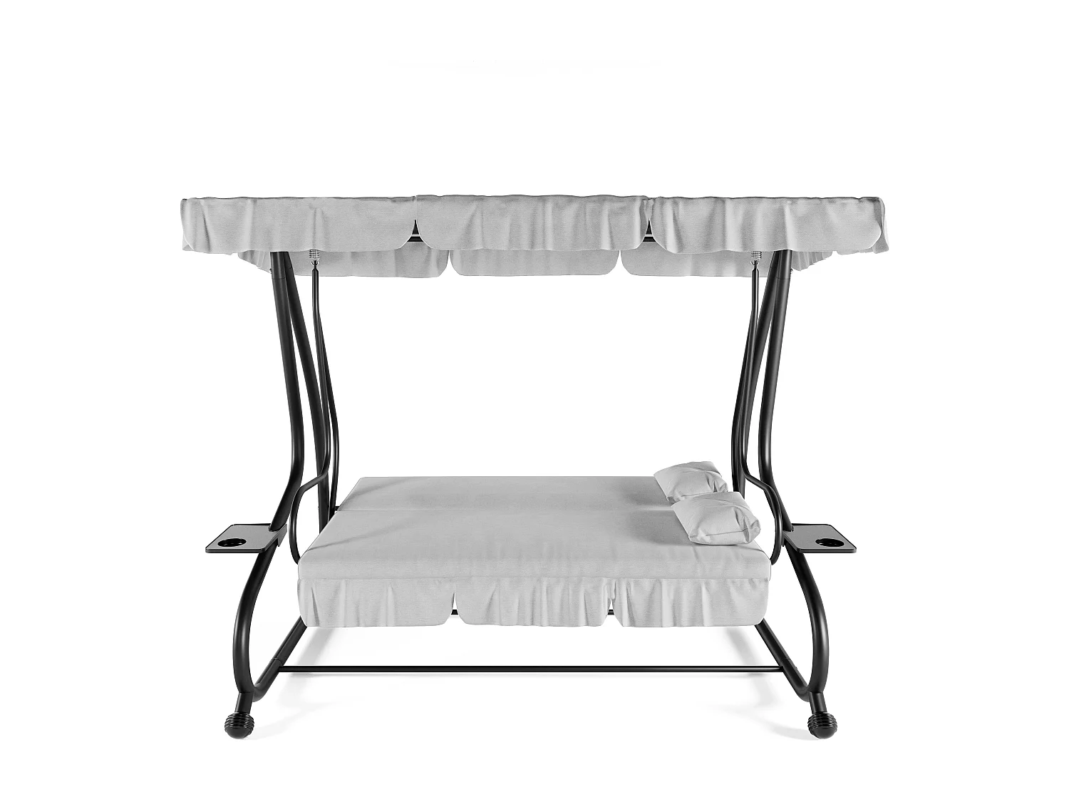 Dondolo 3 Posti Reclinabile Tettuccio Parasole Regolabile Cuscini Imbottiti Diventa Letto Struttura Robusta In Acciaio 200 x 120 x 160 cm Grigio