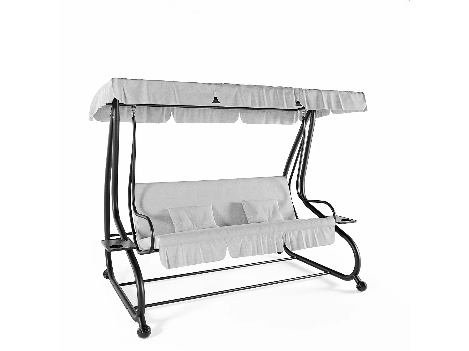 Dondolo 3 Posti Reclinabile Tettuccio Parasole Regolabile Cuscini Imbottiti Diventa Letto Struttura Robusta In Acciaio 200 x 120 x 160 cm Grigio