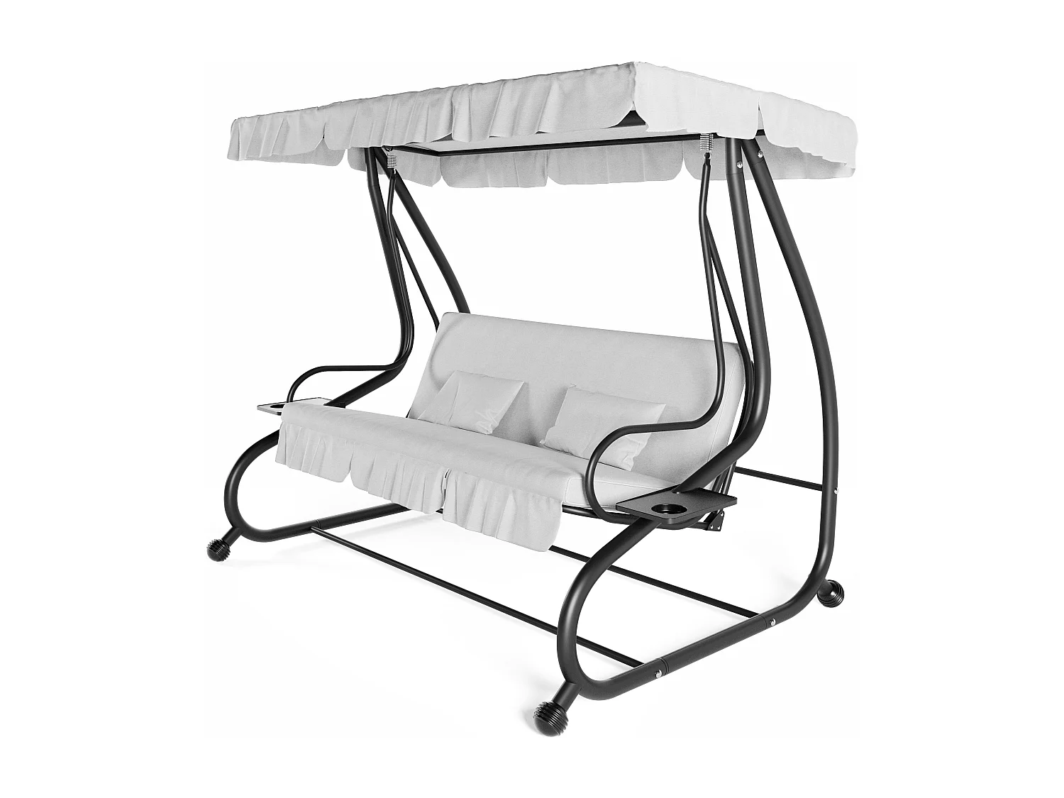 Dondolo 3 Posti Reclinabile Tettuccio Parasole Regolabile Cuscini Imbottiti Diventa Letto Struttura Robusta In Acciaio 200 x 120 x 160 cm Grigio