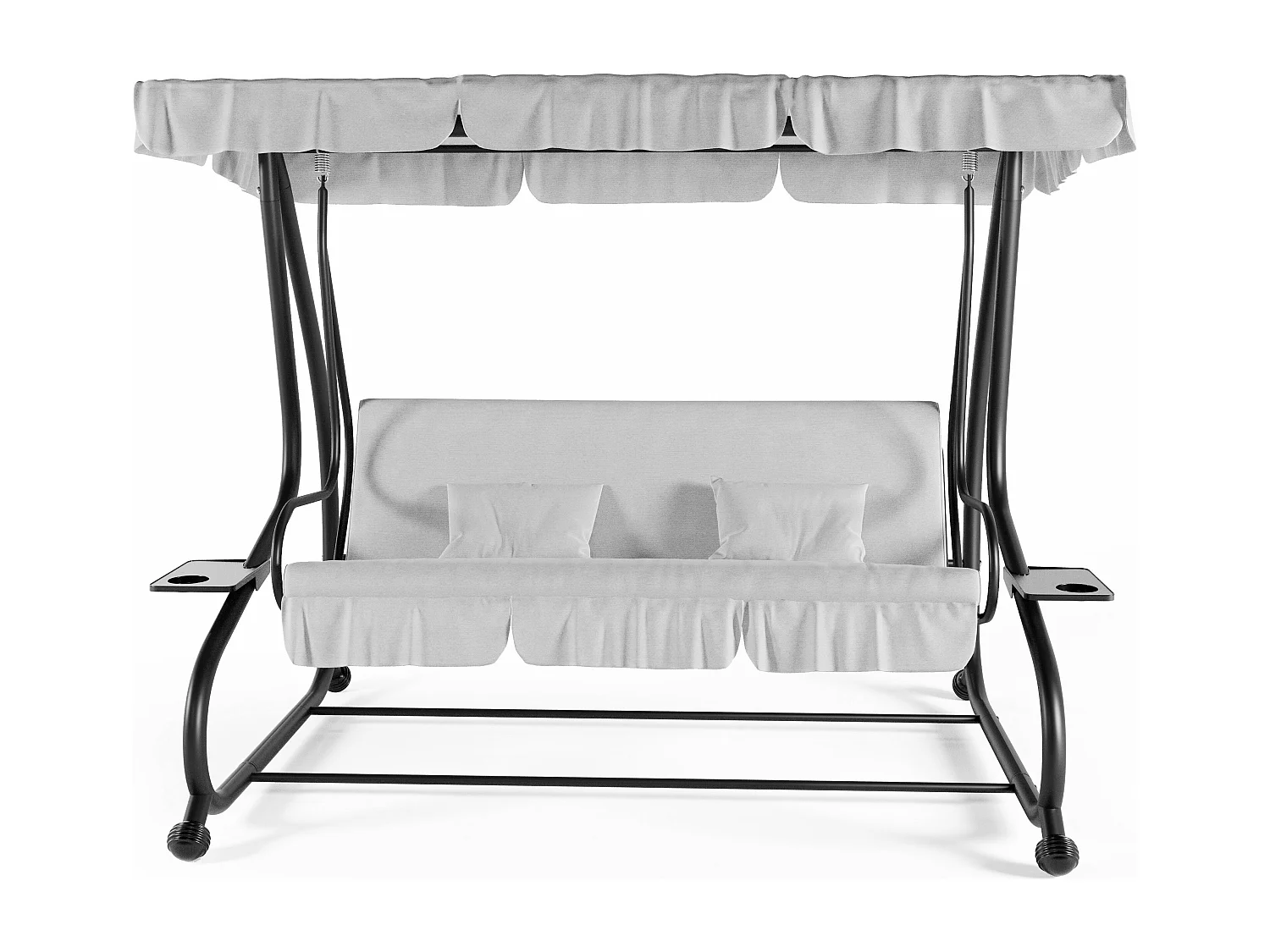 Dondolo 3 Posti Reclinabile Tettuccio Parasole Regolabile Cuscini Imbottiti Diventa Letto Struttura Robusta In Acciaio 200 x 120 x 160 cm Grigio