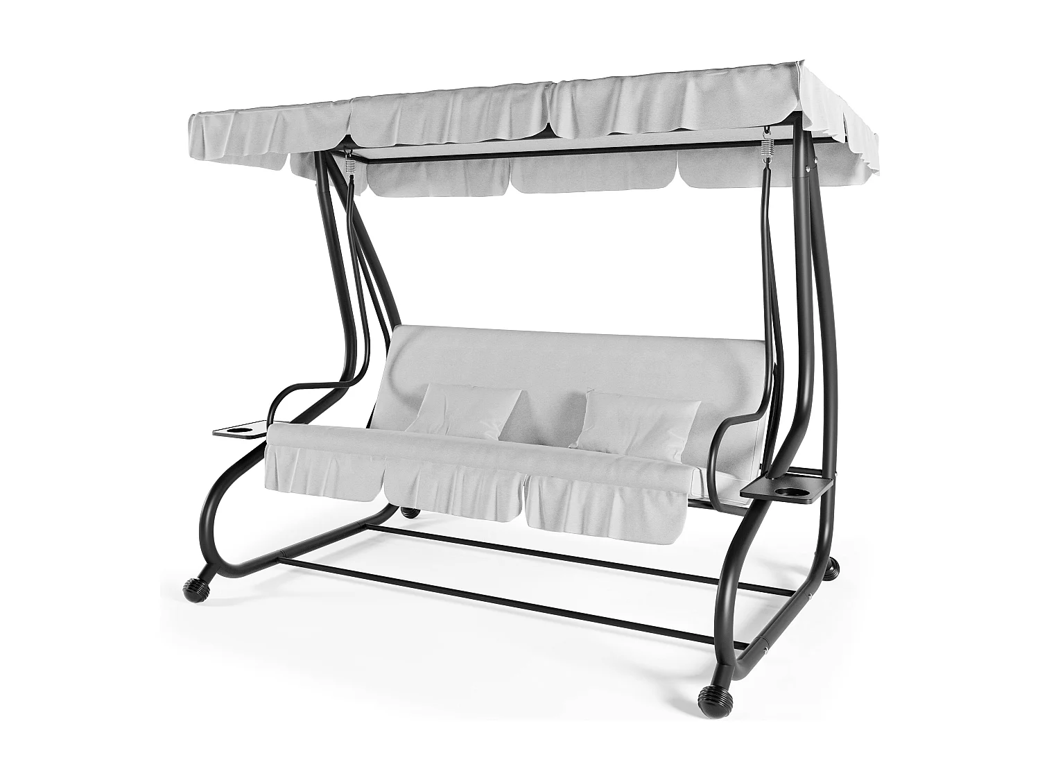 Dondolo 3 Posti Reclinabile Tettuccio Parasole Regolabile Cuscini Imbottiti Diventa Letto Struttura Robusta In Acciaio 200 x 120 x 160 cm Grigio