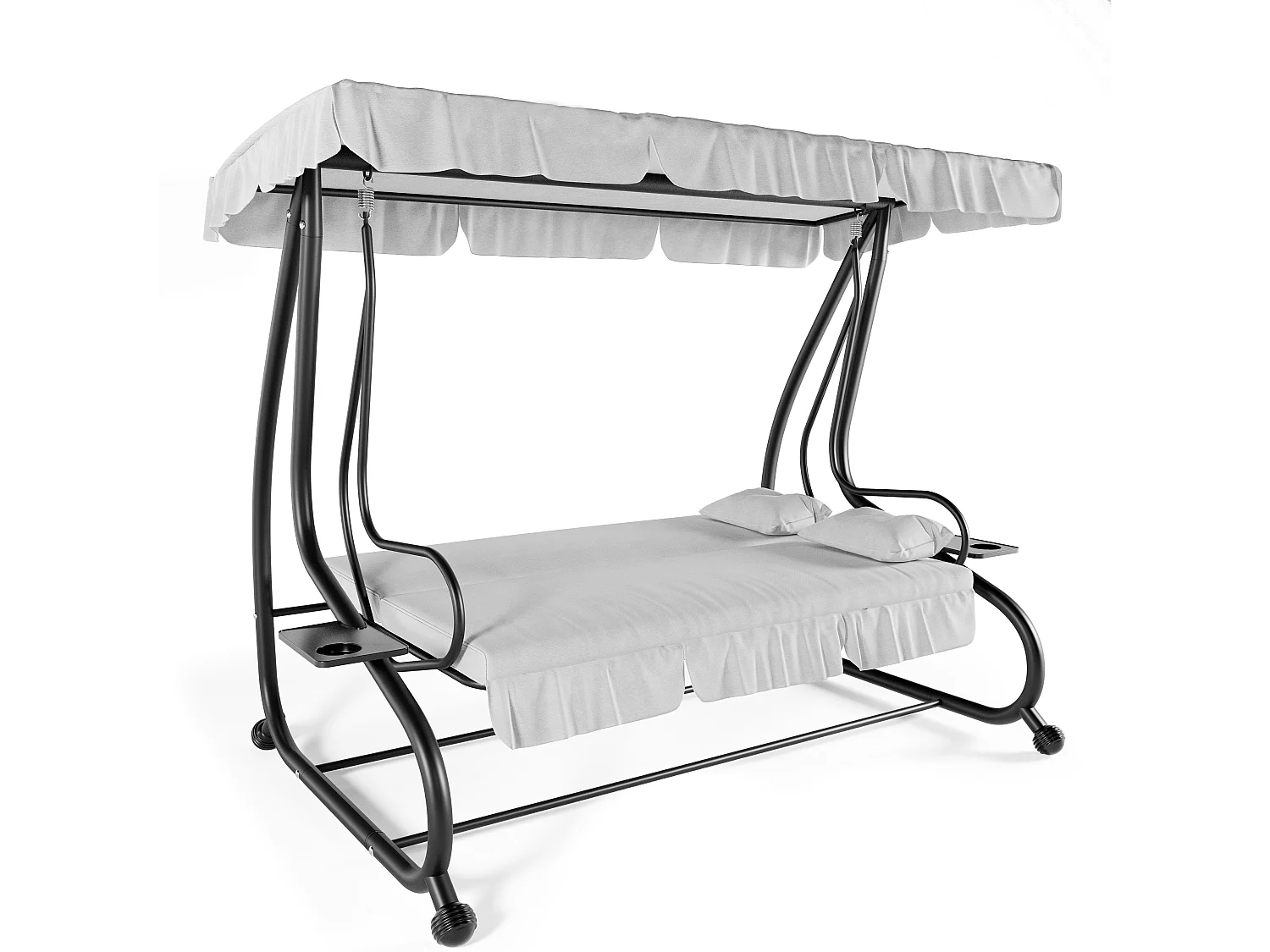 Dondolo 3 Posti Reclinabile Tettuccio Parasole Regolabile Cuscini Imbottiti Diventa Letto Struttura Robusta In Acciaio 200 x 120 x 160 cm Grigio