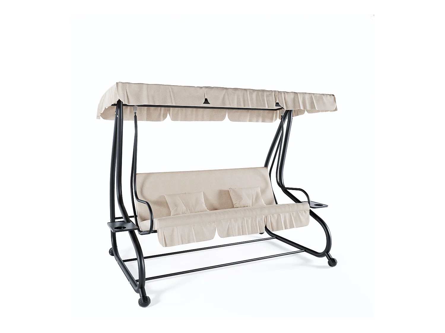 Dondolo 3 Posti Reclinabile Tettuccio Parasole Regolabile Cuscini Imbottiti Diventa Letto Struttura Robusta In Acciaio 200 x 120 x 160 cm Beige